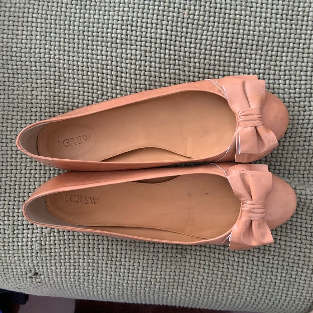 Jcrew nude patent leather bow flats